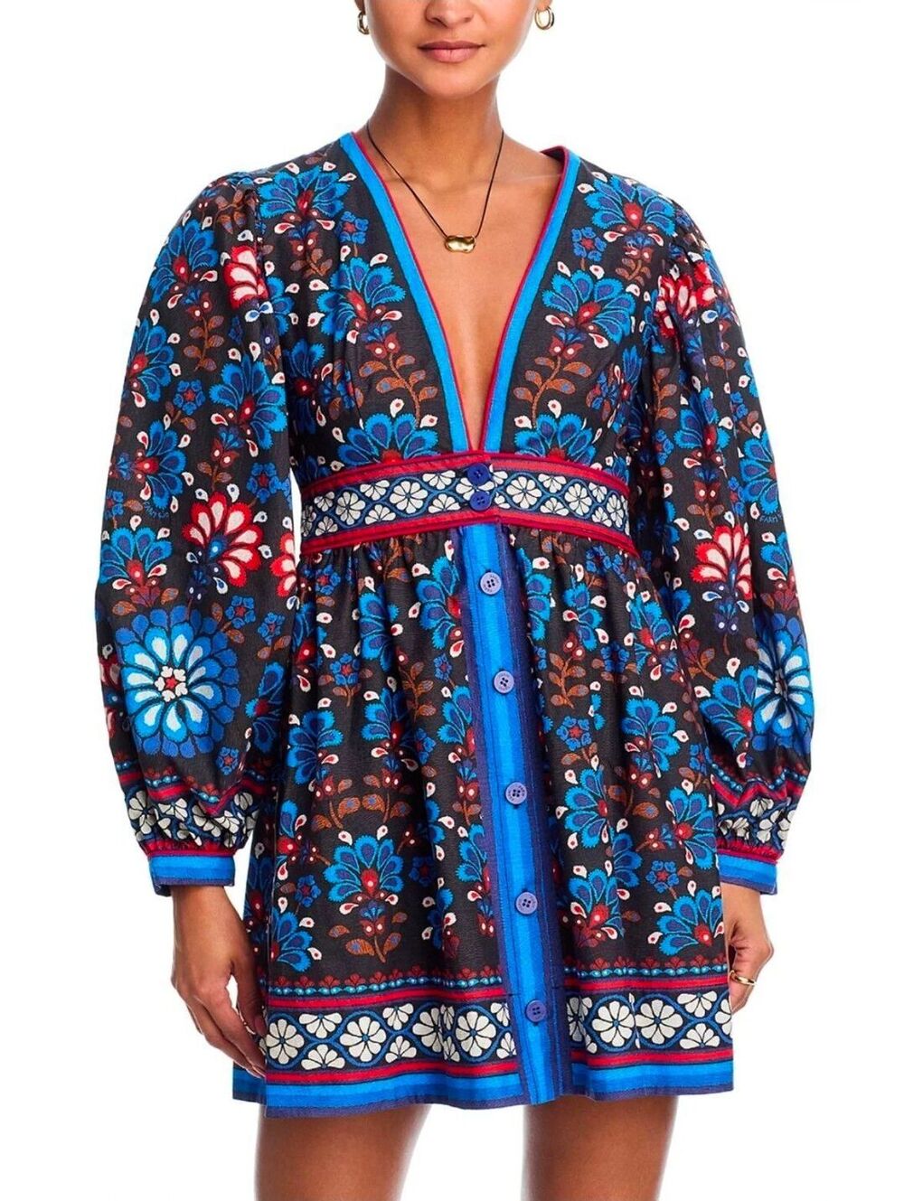 $248| NWT |Sz.S |Farm Rio| Latina Scarf Black Mini Dress